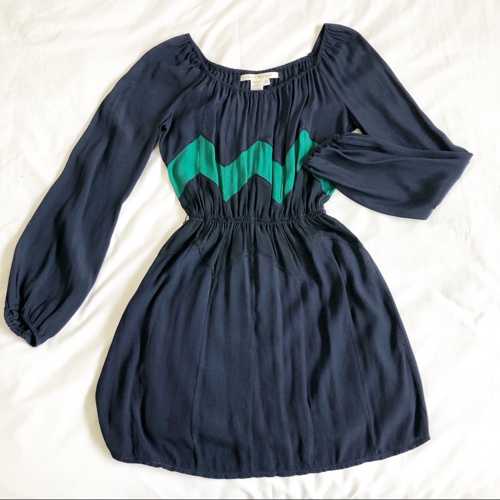 NWOT Max Studio Navy and Green dress
